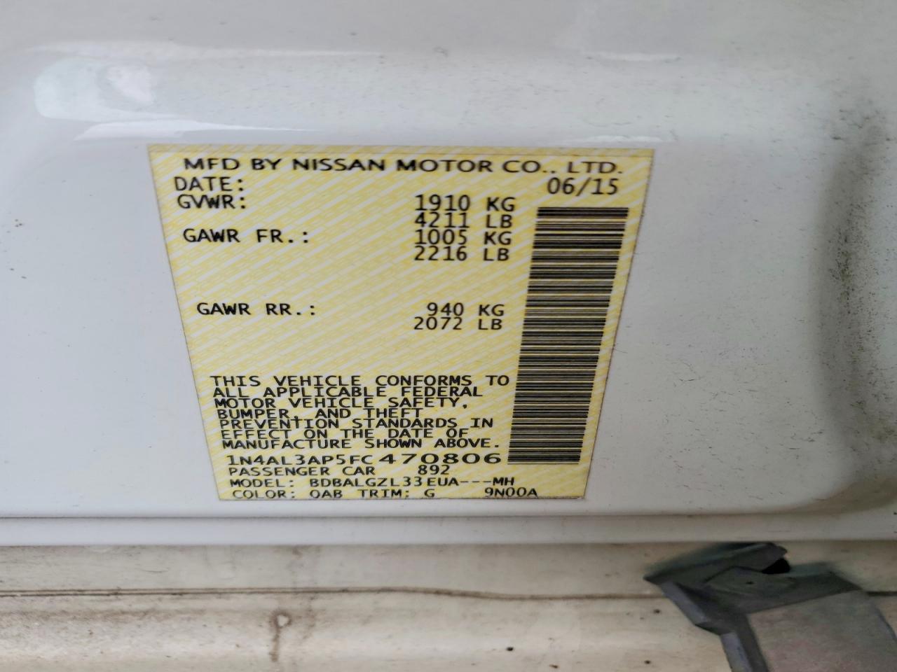 2015 NISSAN ALTIMA 2.5 photo 12