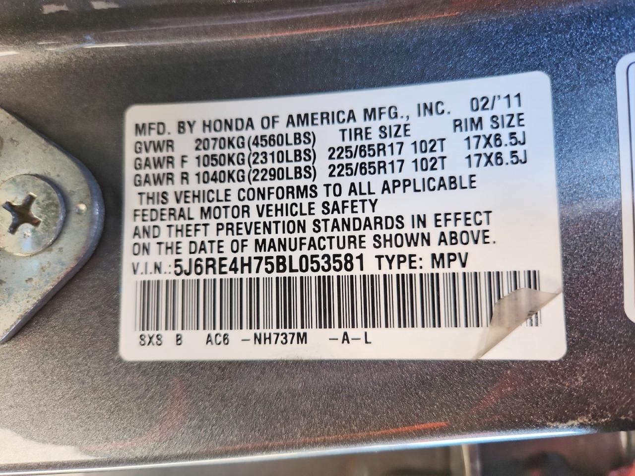 2011 HONDA CR-V EXL photo 14