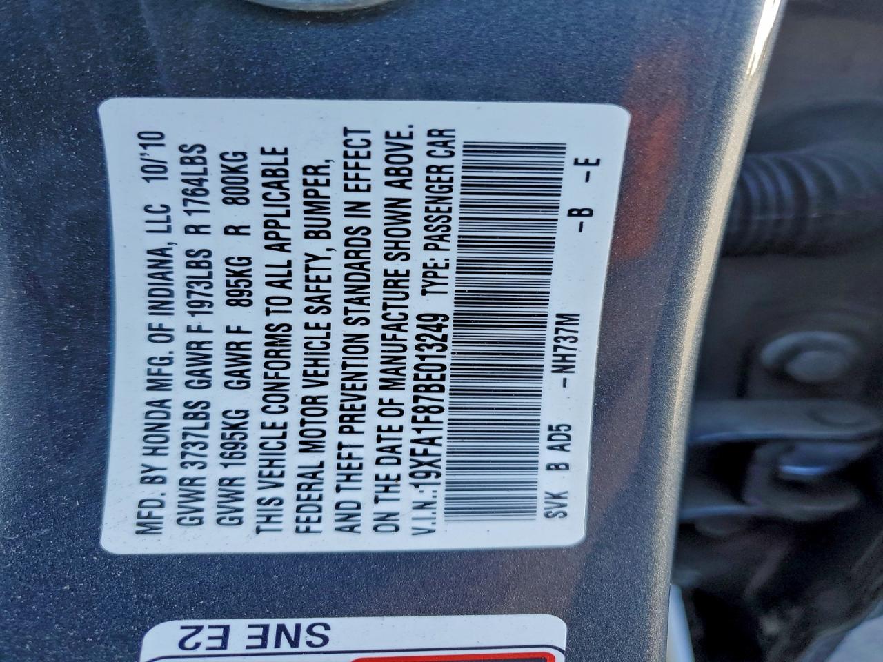 2011 HONDA CIVIC EX photo 12