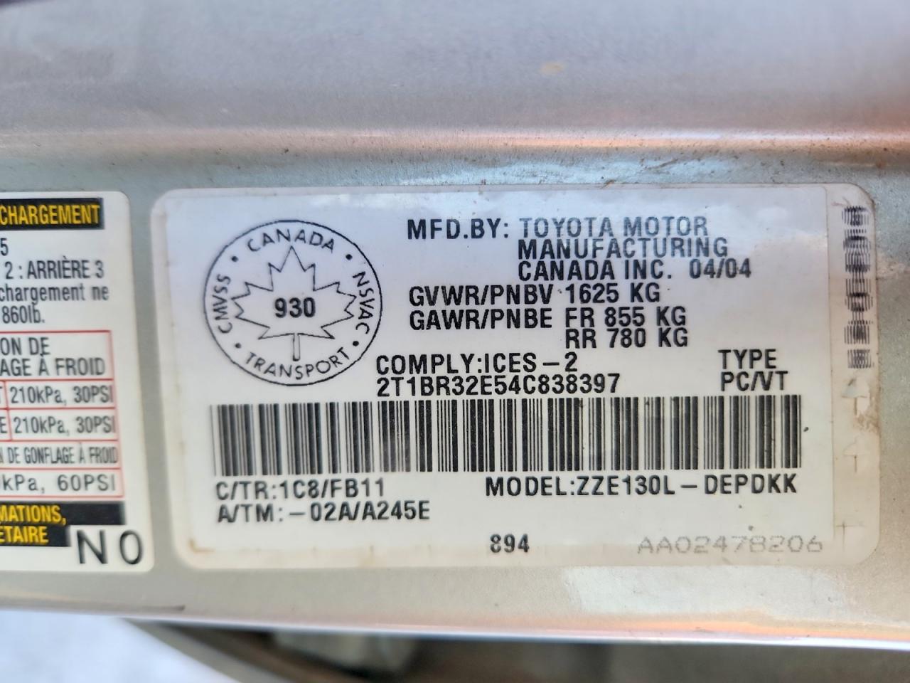 2004 TOYOTA COROLLA CE photo 12