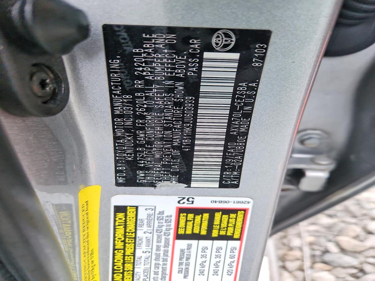 2018 TOYOTA CAMRY L photo 13
