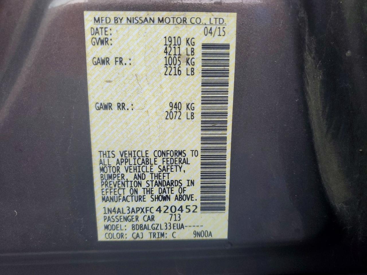 2015 NISSAN ALTIMA 2.5 photo 12