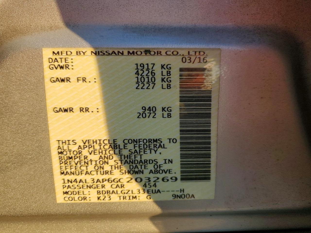 2016 NISSAN ALTIMA 2.5 S photo 12