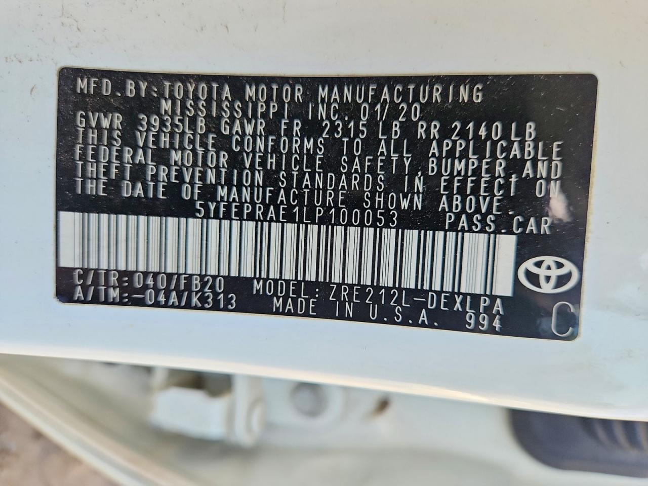 2020 TOYOTA COROLLA LE photo 12