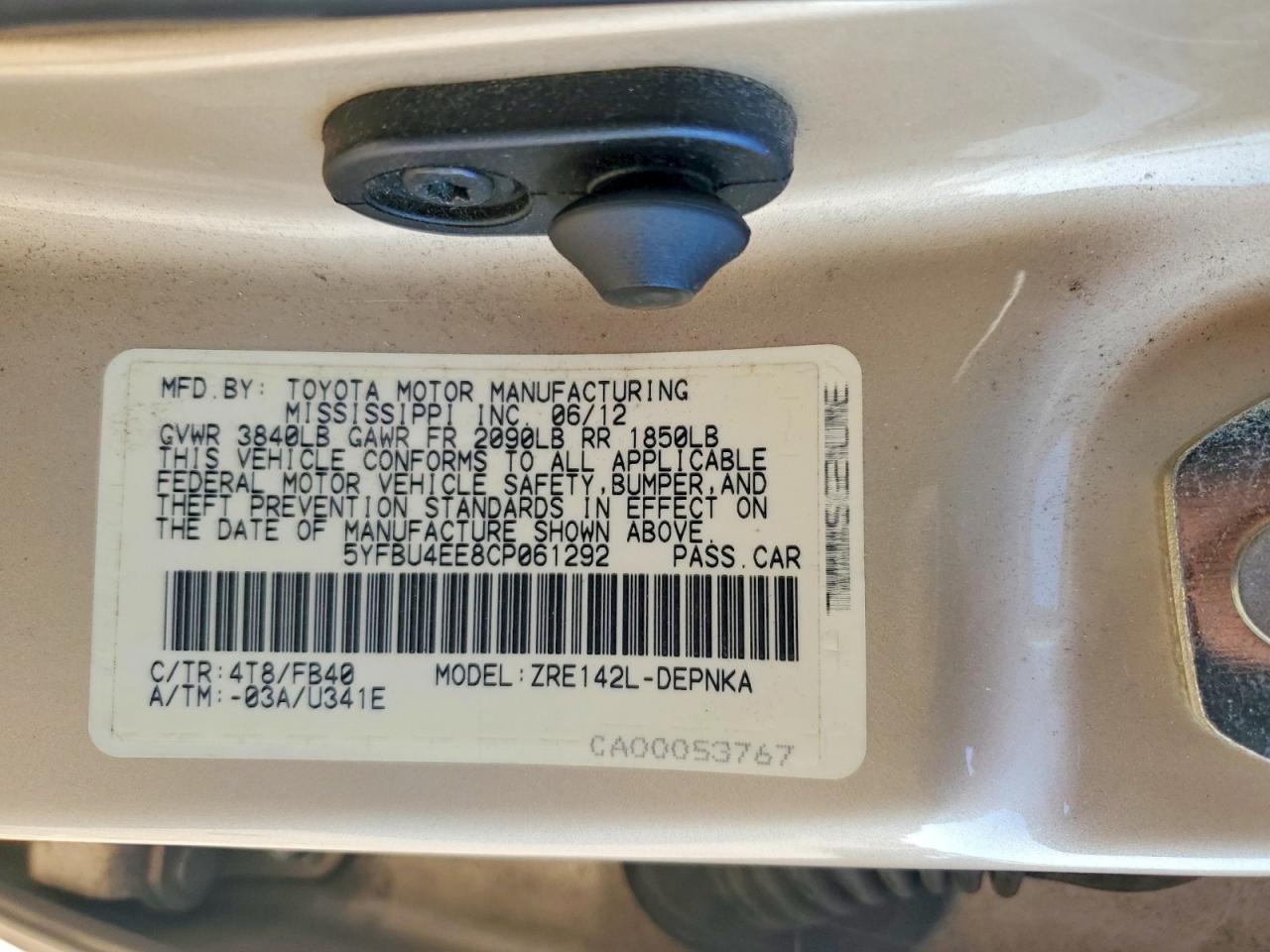 2012 TOYOTA COROLLA BASE photo 12