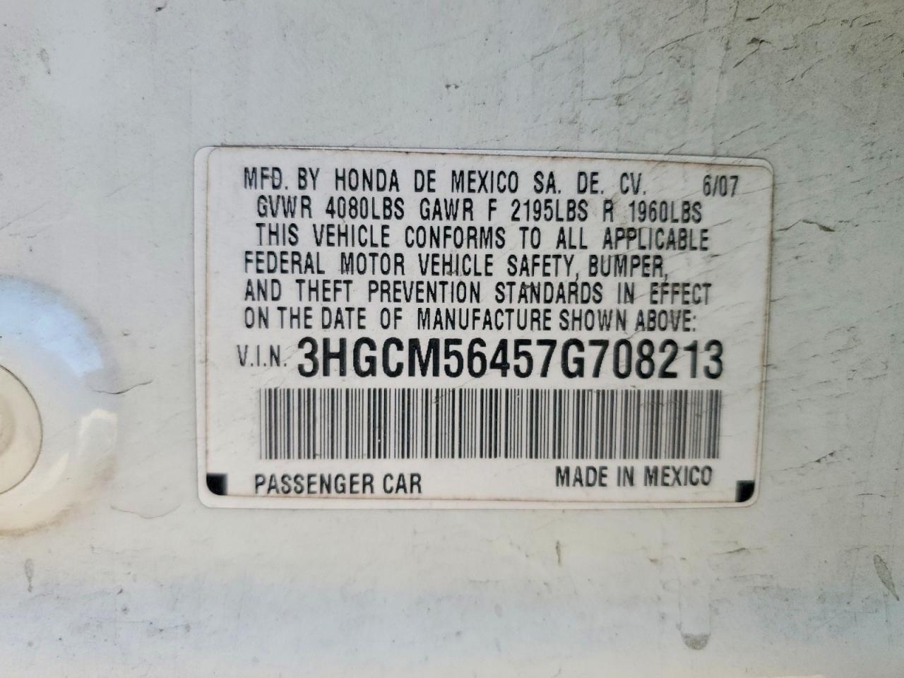 2007 HONDA ACCORD LX photo 34