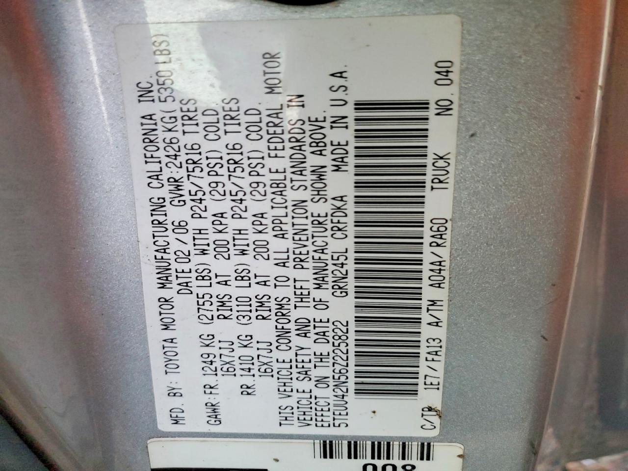 2006 TOYOTA TACOMA ACCESS CAB photo 12