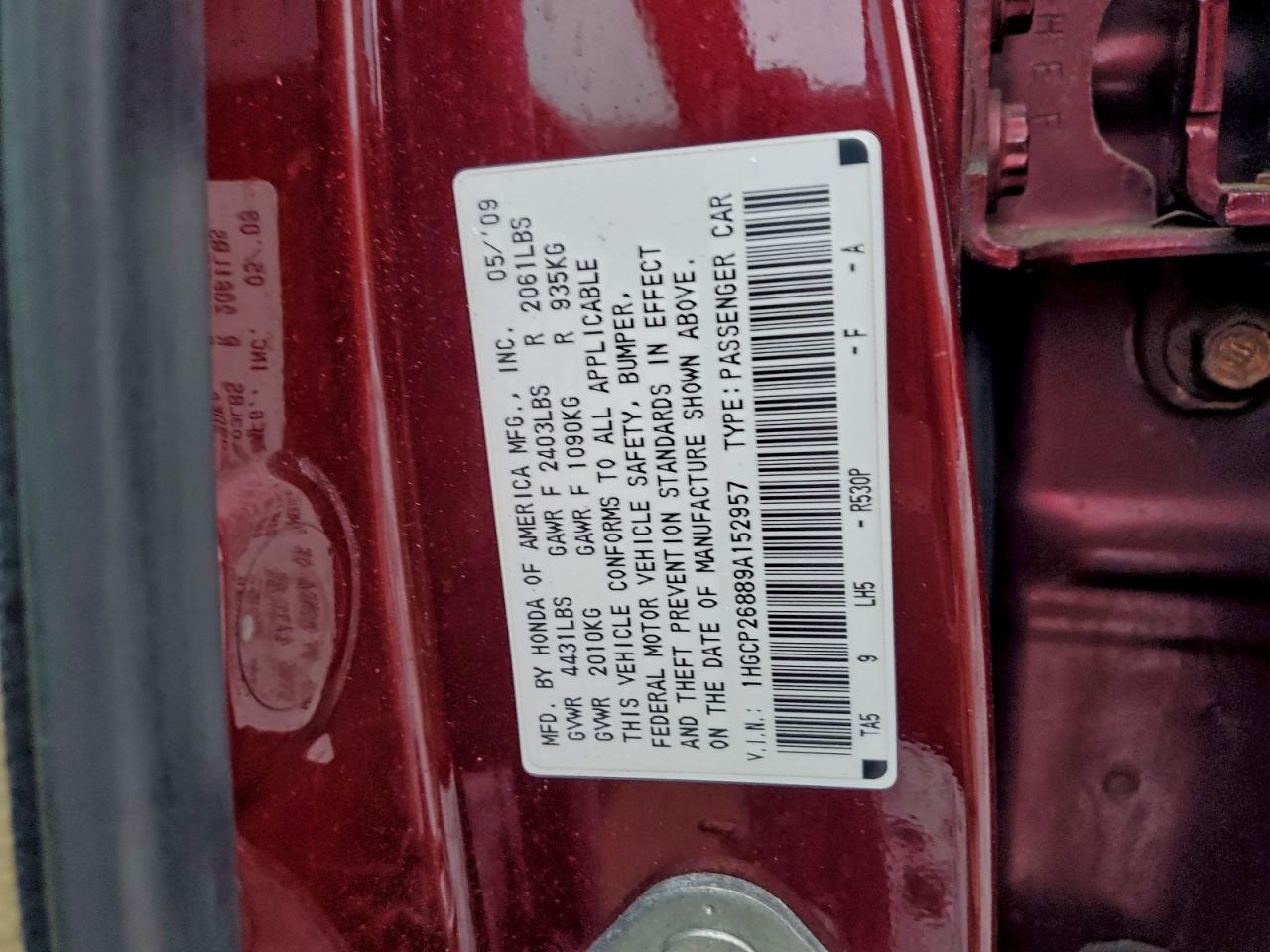 2009 HONDA ACCORD EXL photo 12