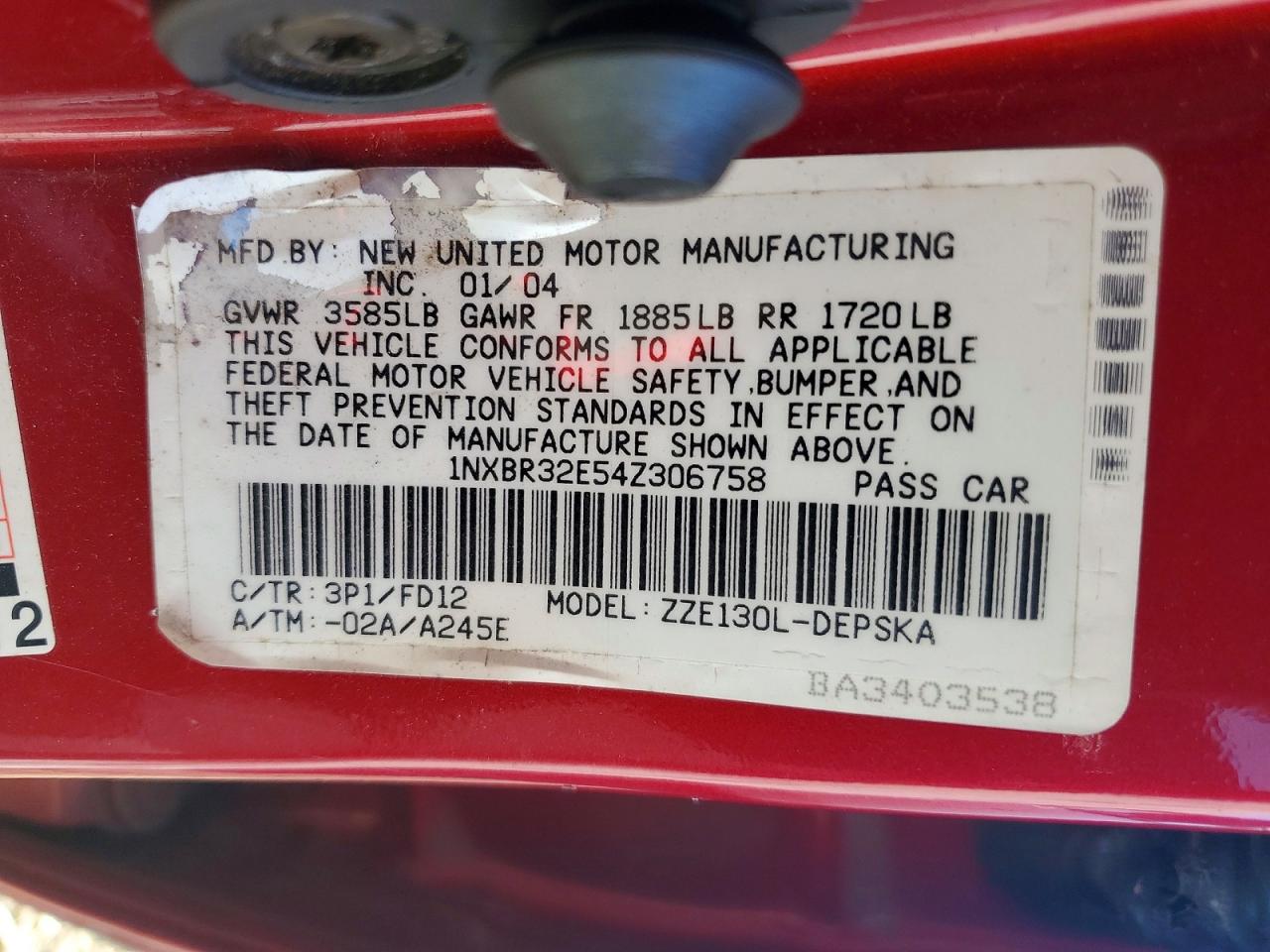 2004 TOYOTA COROLLA CE photo 12