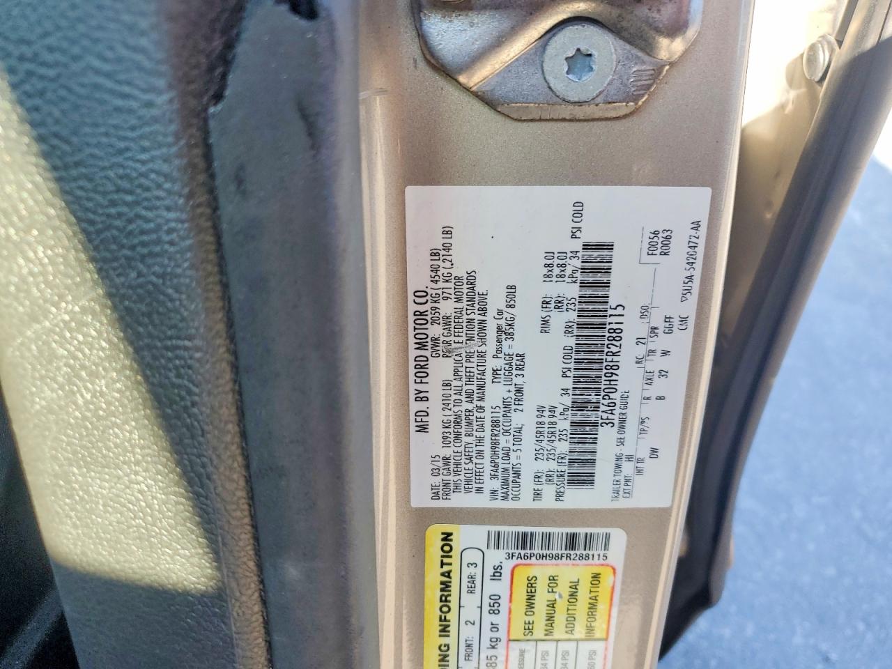 2015 FORD FUSION SE photo 25