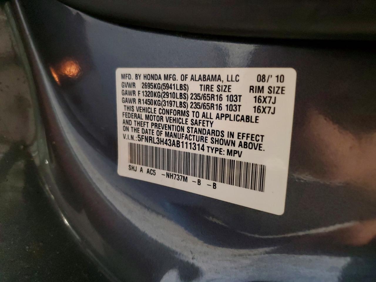 2010 HONDA ODYSSEY EX photo 13