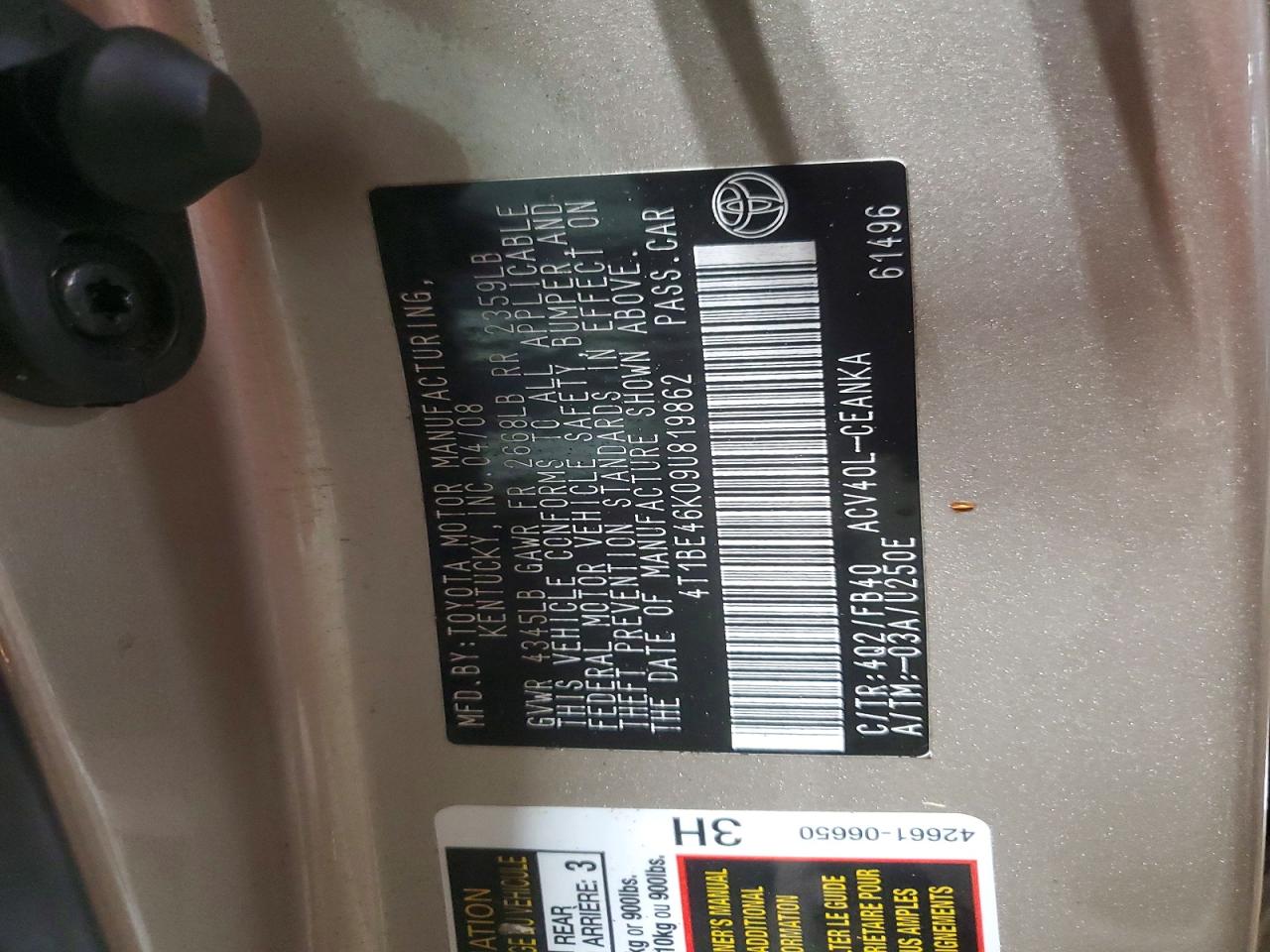 2009 TOYOTA CAMRY BASE photo 12