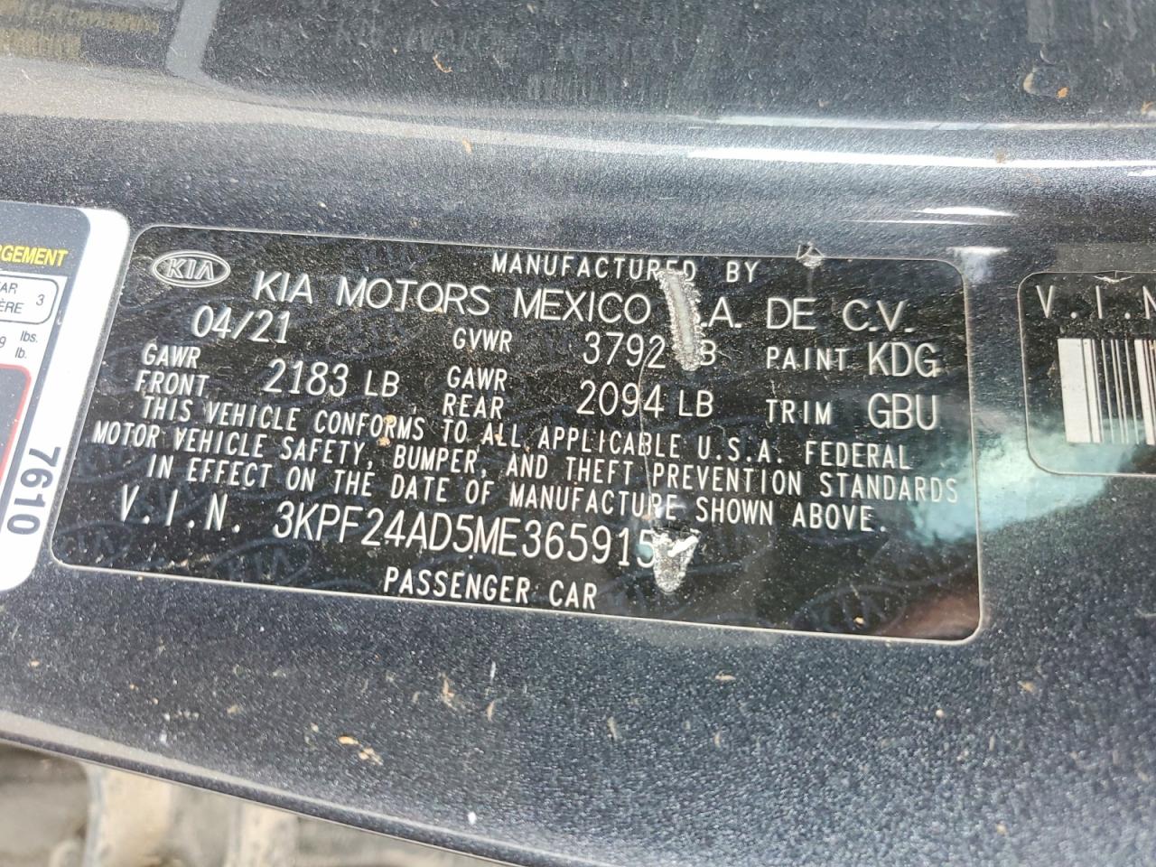 2021 KIA FORTE FE photo 12