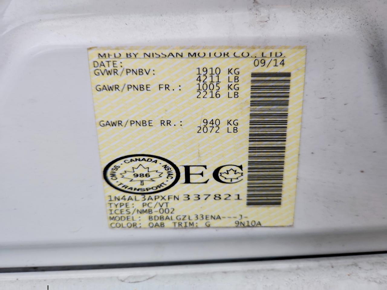 2015 NISSAN ALTIMA 2.5 photo 12