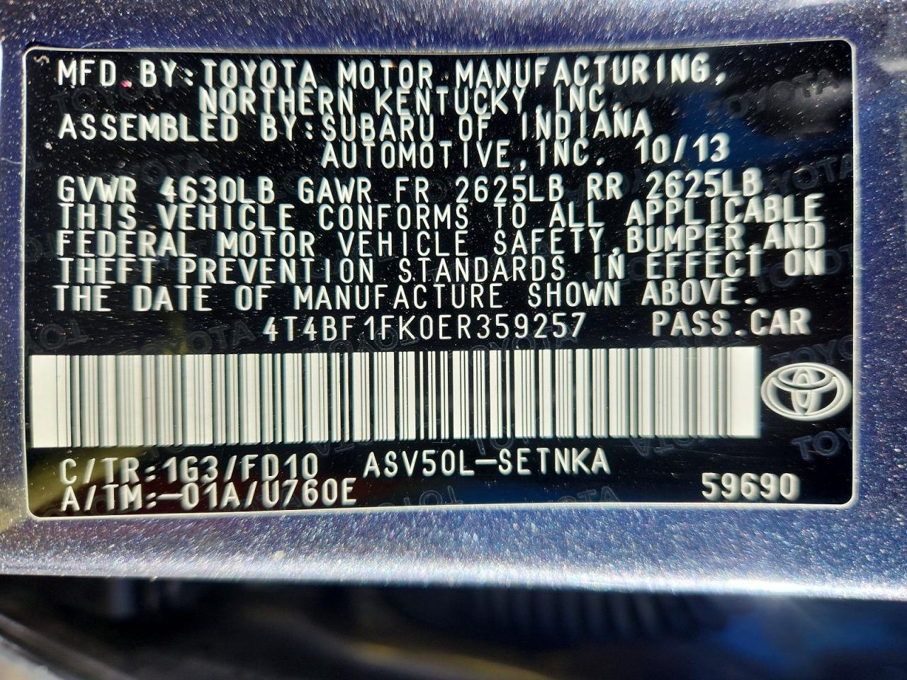 2014 TOYOTA CAMRY L photo 12