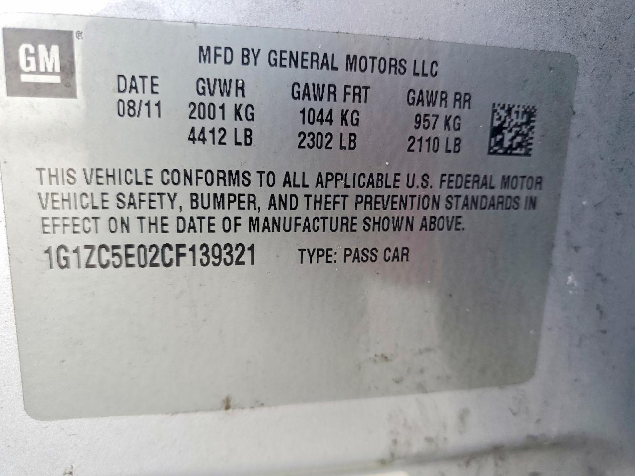 2012 CHEVROLET MALIBU 1LT photo 12