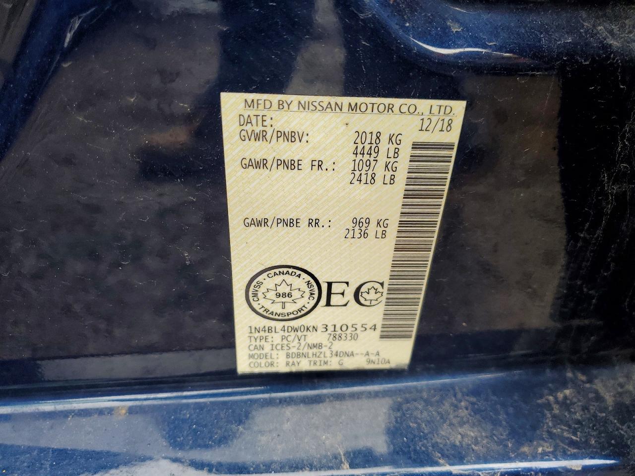 2019 NISSAN ALTIMA SV photo 12