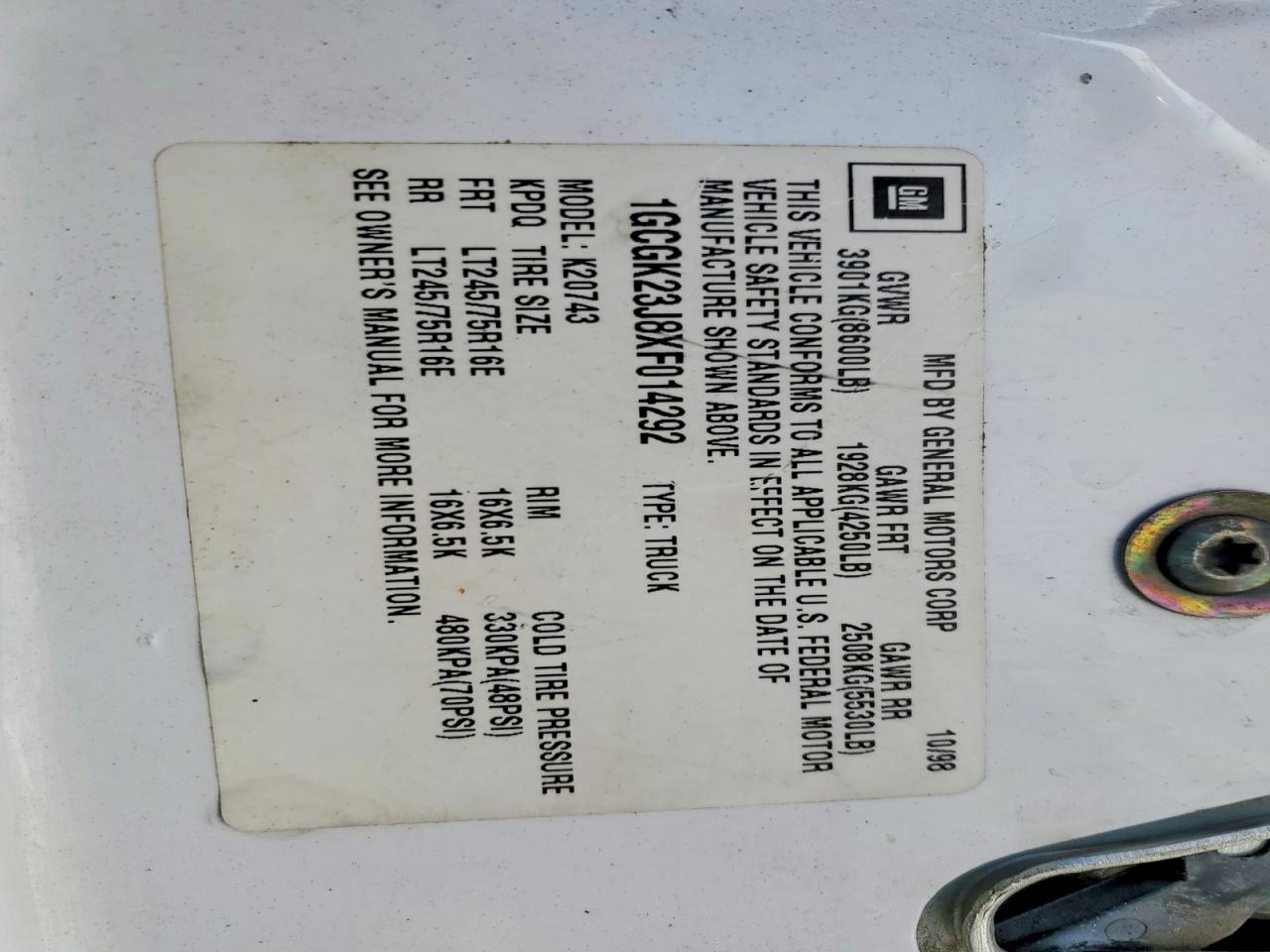 1999 CHEVROLET GMT-400 K2500 photo 13