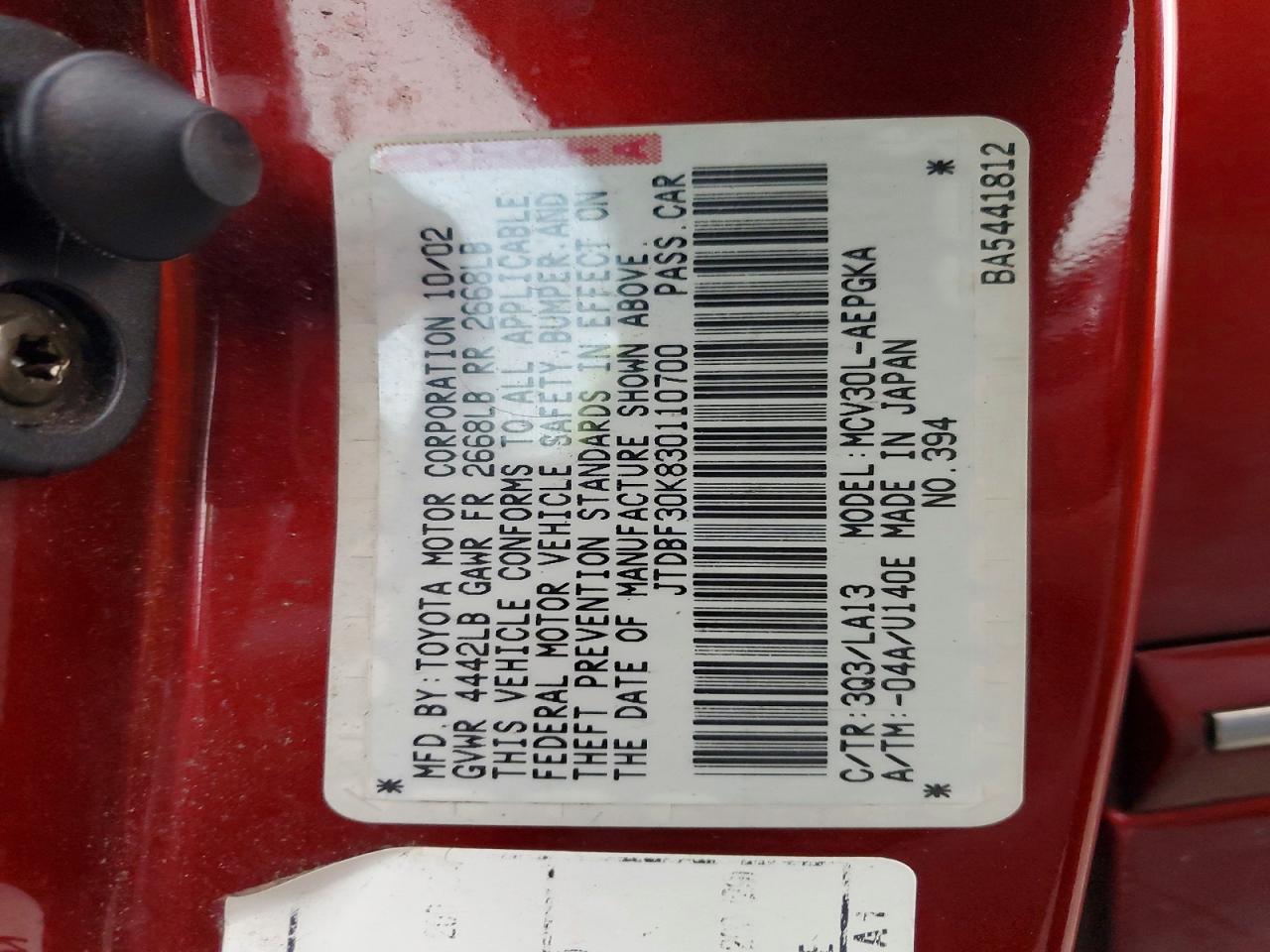 2003 TOYOTA CAMRY LE photo 12