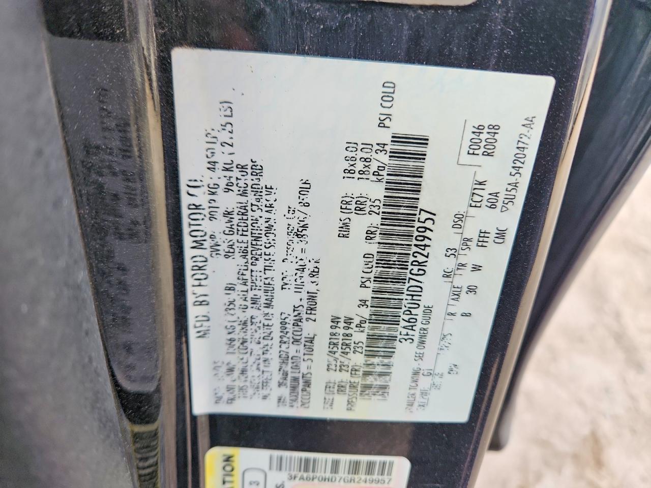 2016 FORD FUSION SE photo 12