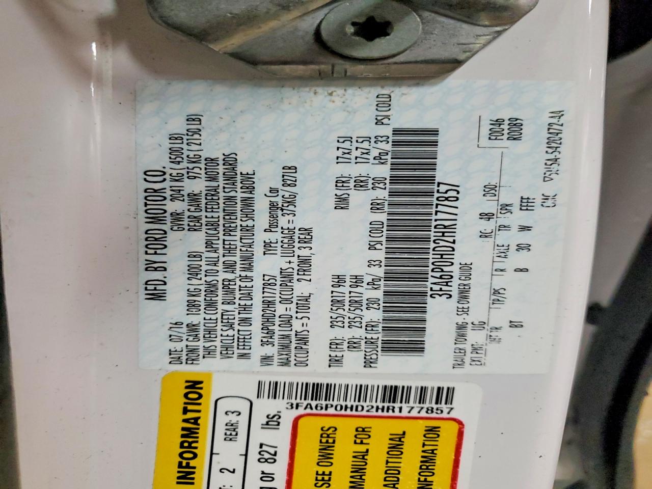 2017 FORD FUSION SE photo 13