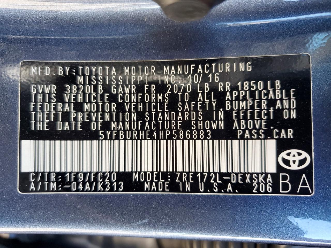 2017 TOYOTA COROLLA L photo 12
