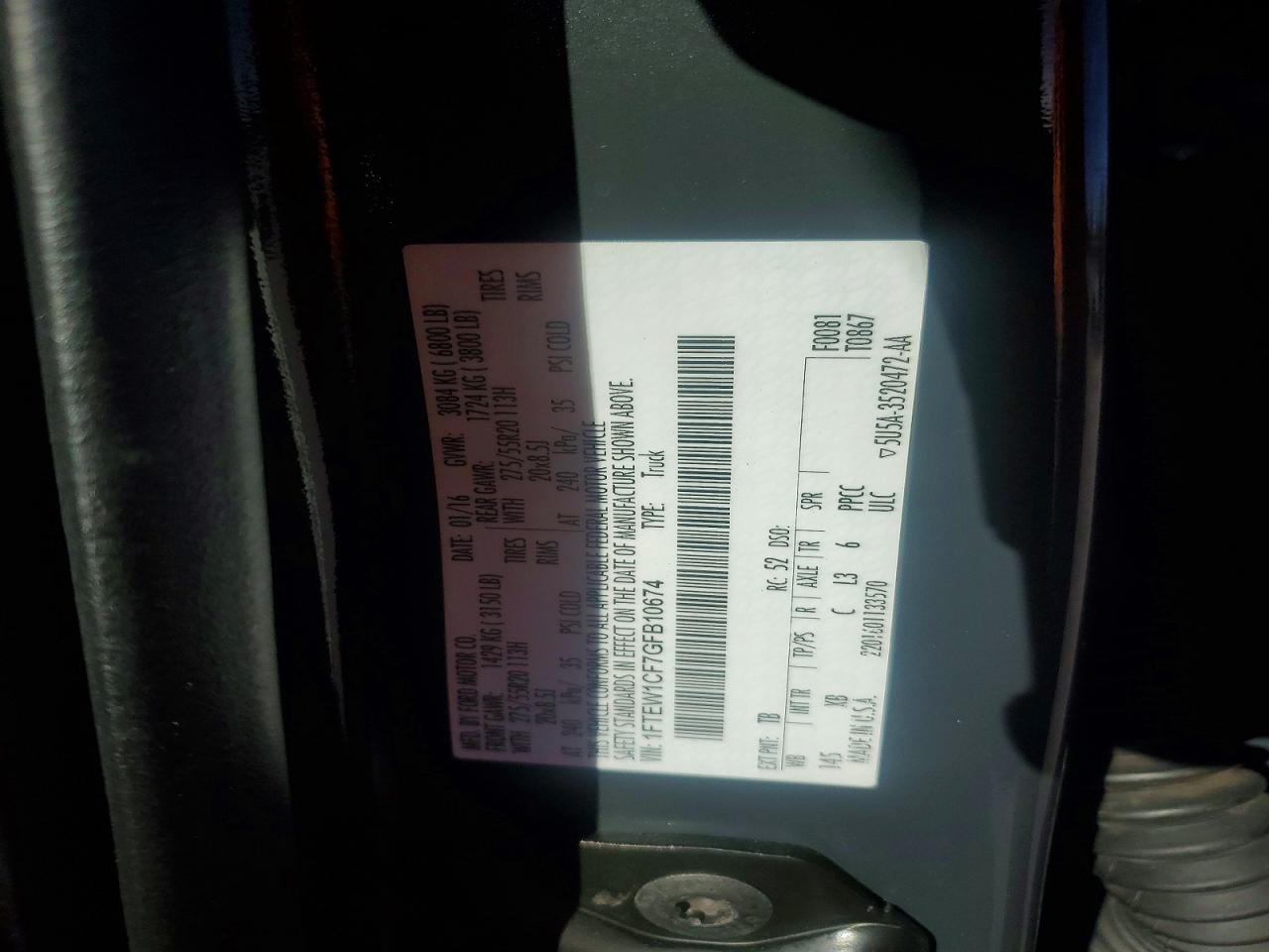 2016 FORD F150 SUPERCREW photo 12