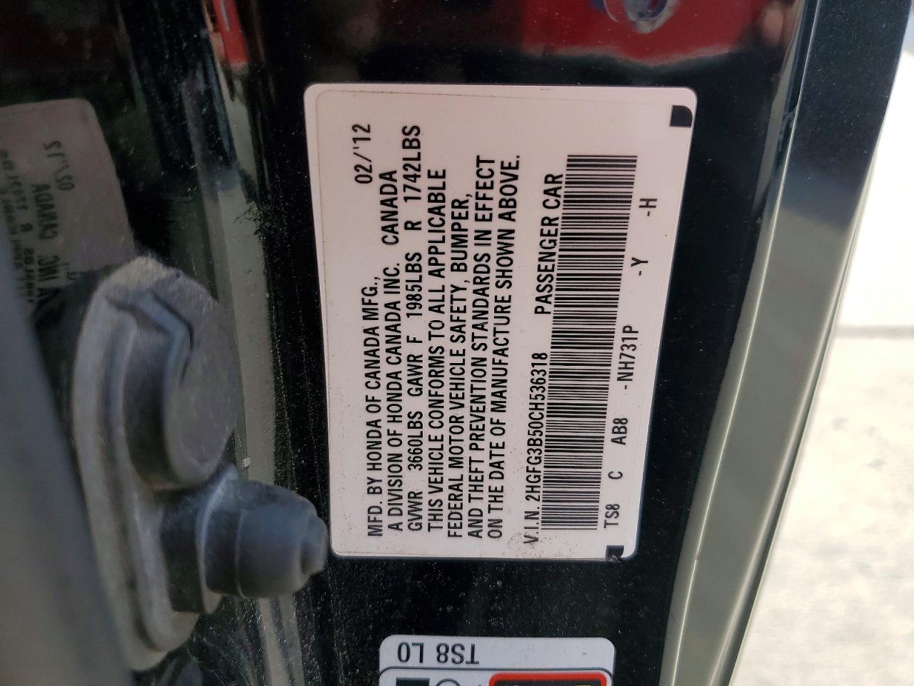 2012 HONDA CIVIC LX photo 12