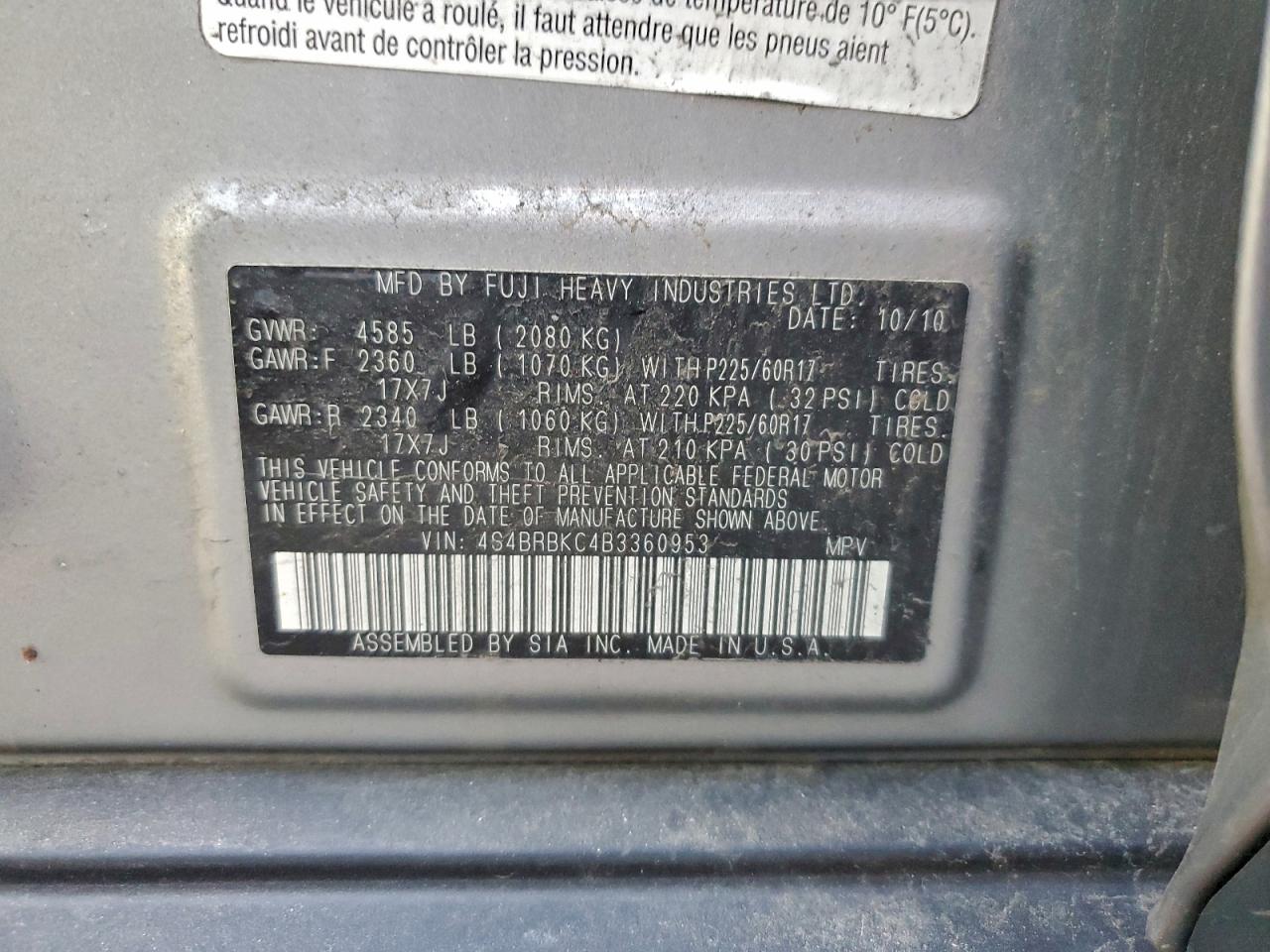 2011 SUBARU OUTBACK 2.5I LIMITED photo 12