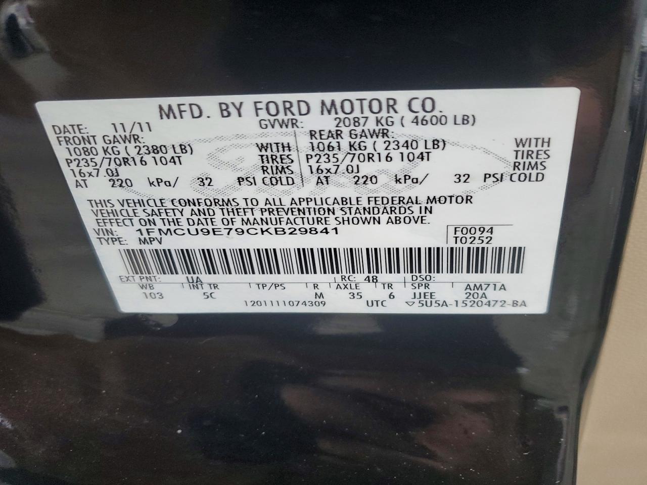 2012 FORD ESCAPE LIMITED photo 12