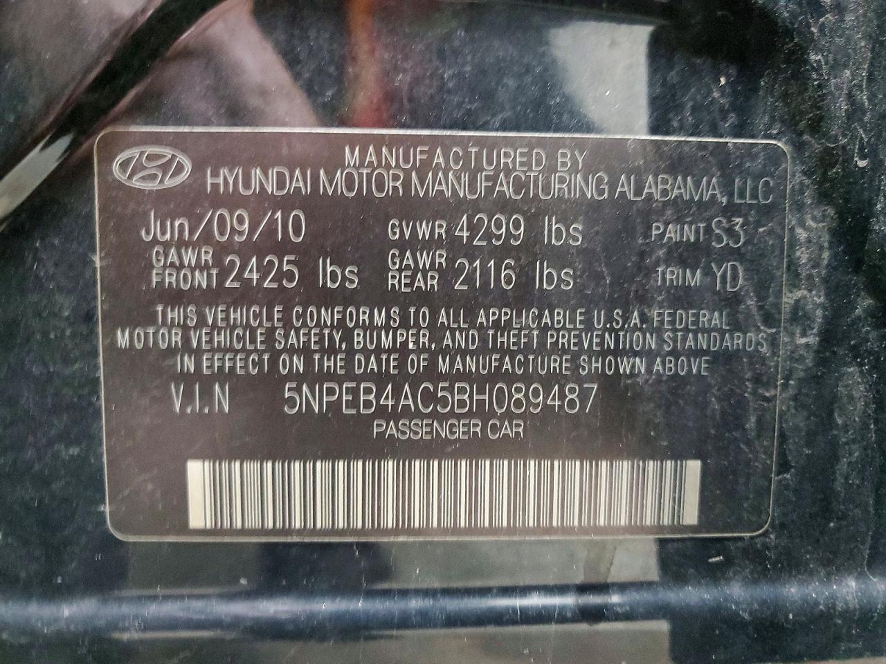 2011 HYUNDAI SONATA GLS photo 13