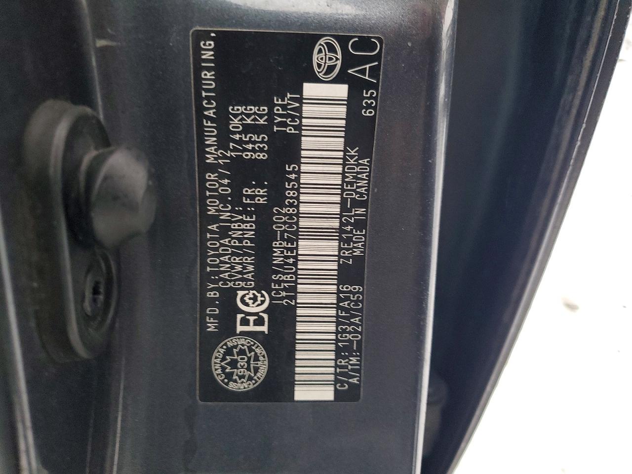 2012 TOYOTA COROLLA BASE photo 12