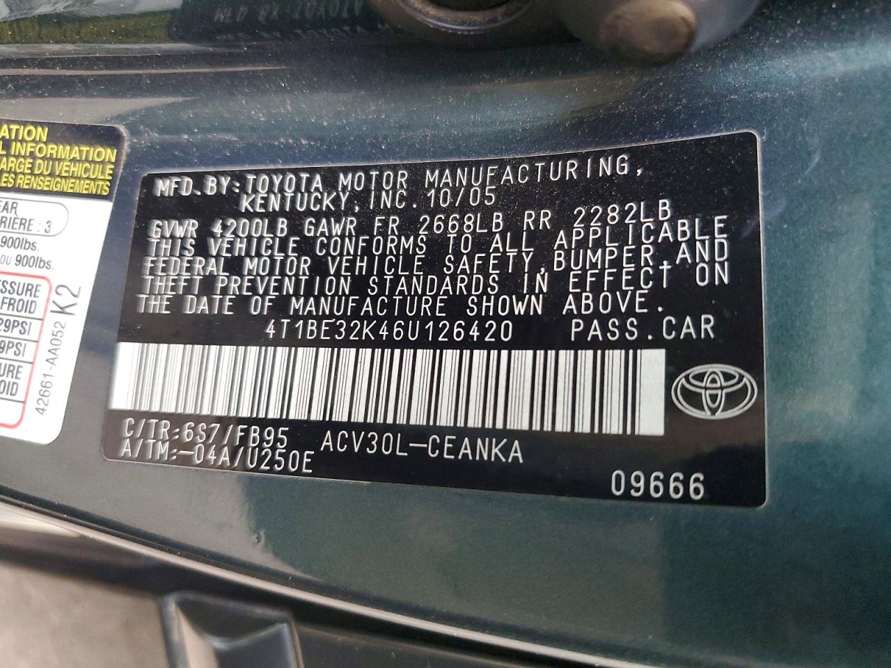 2006 TOYOTA CAMRY LE photo 12