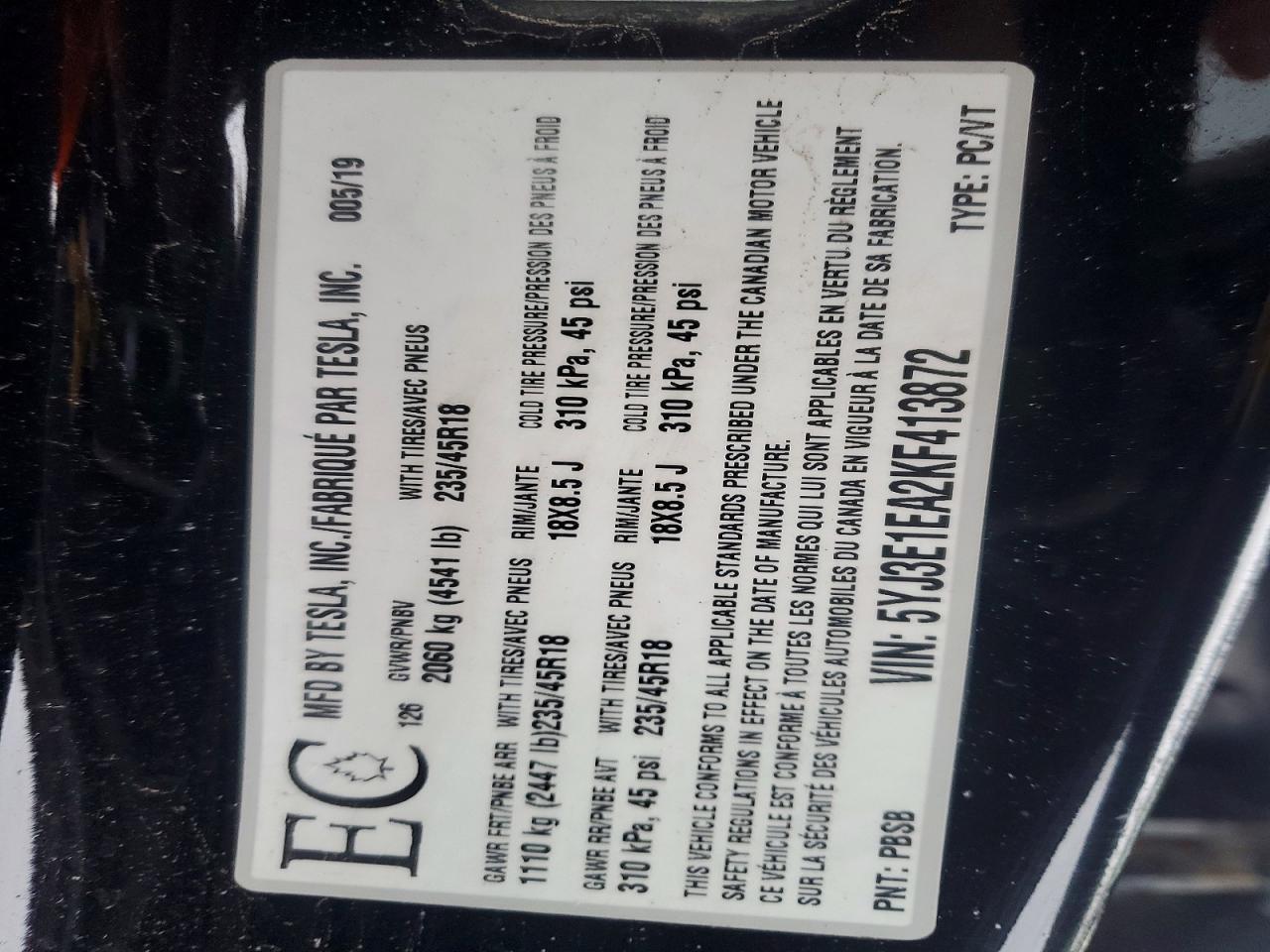 2019 TESLA MODEL 3 photo 23