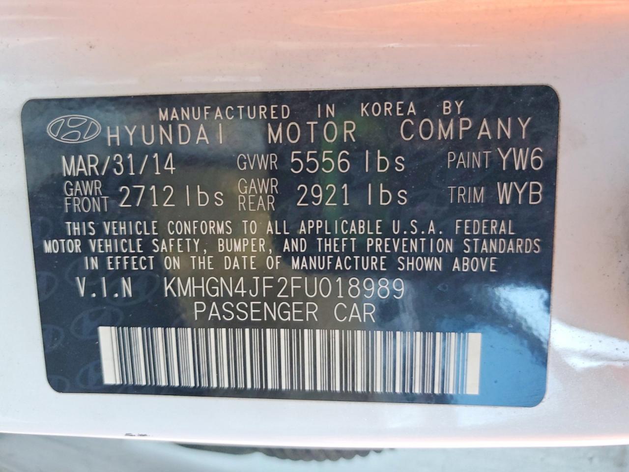 2015 HYUNDAI GENESIS 5.0L photo 12