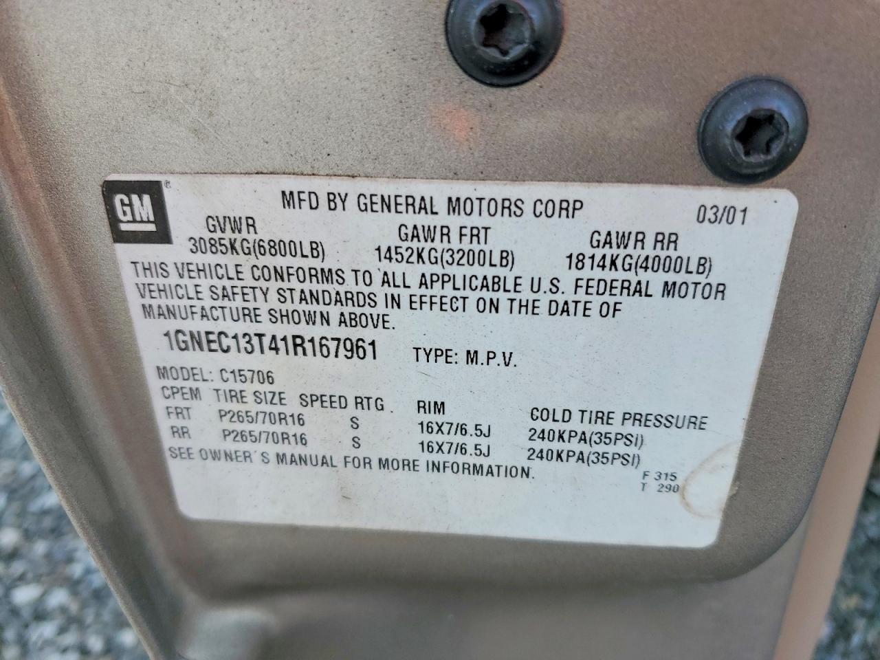 2001 CHEVROLET TAHOE C1500 photo 13