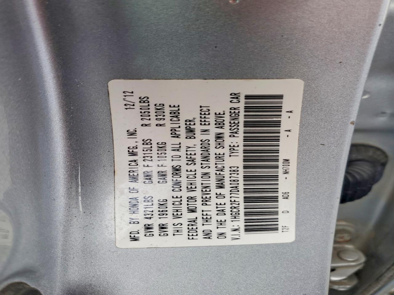 2013 HONDA ACCORD EX photo 25