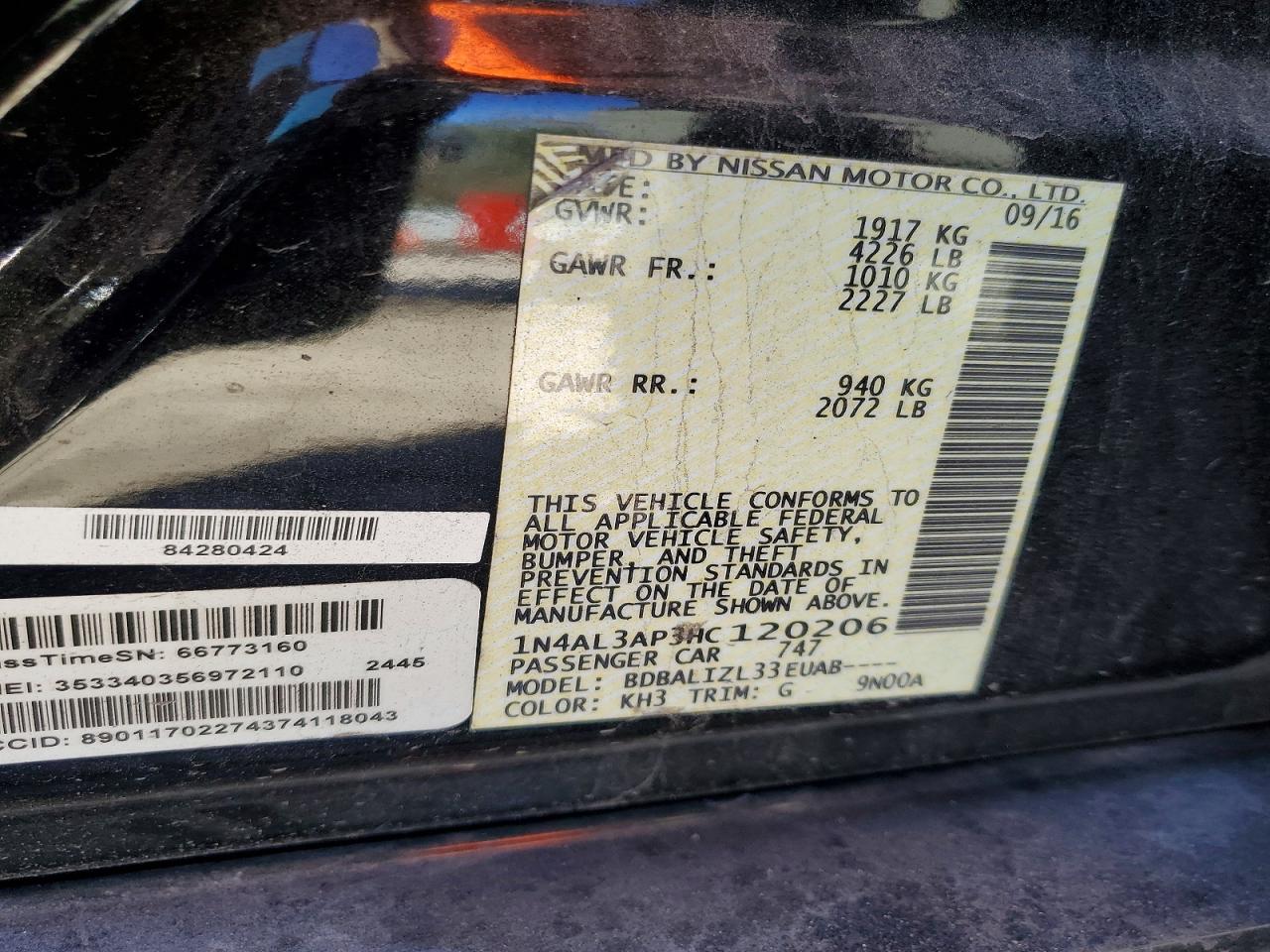 2017 NISSAN ALTIMA 2.5 photo 12