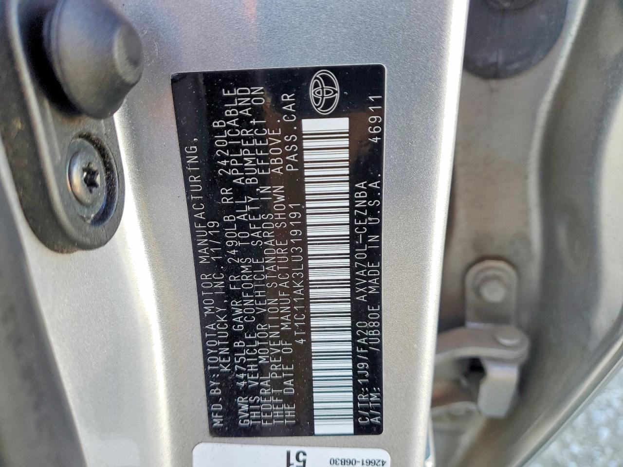 2020 TOYOTA CAMRY LE photo 12