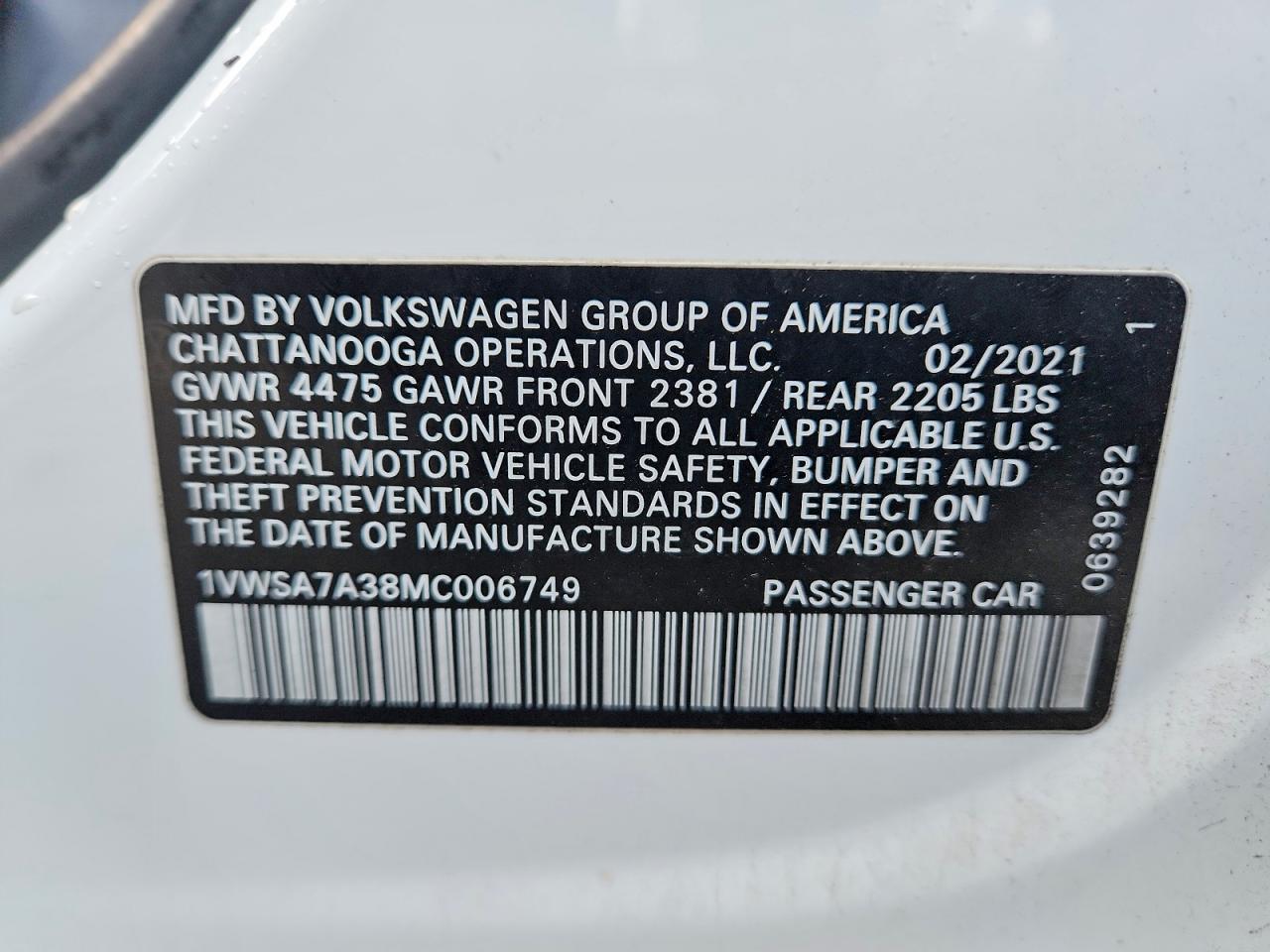 2021 VOLKSWAGEN PASSAT SE photo 13