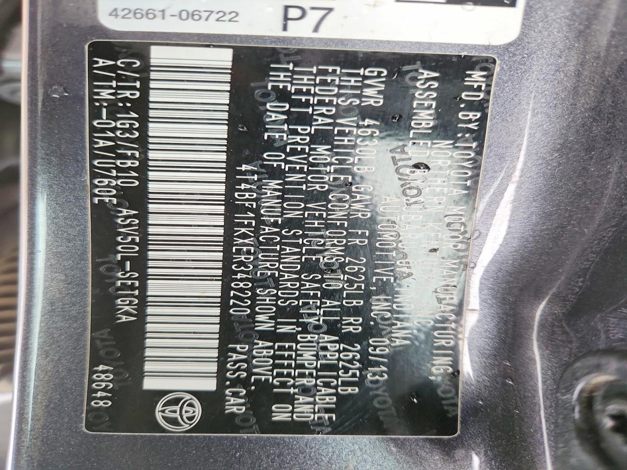 2014 TOYOTA CAMRY L photo 12
