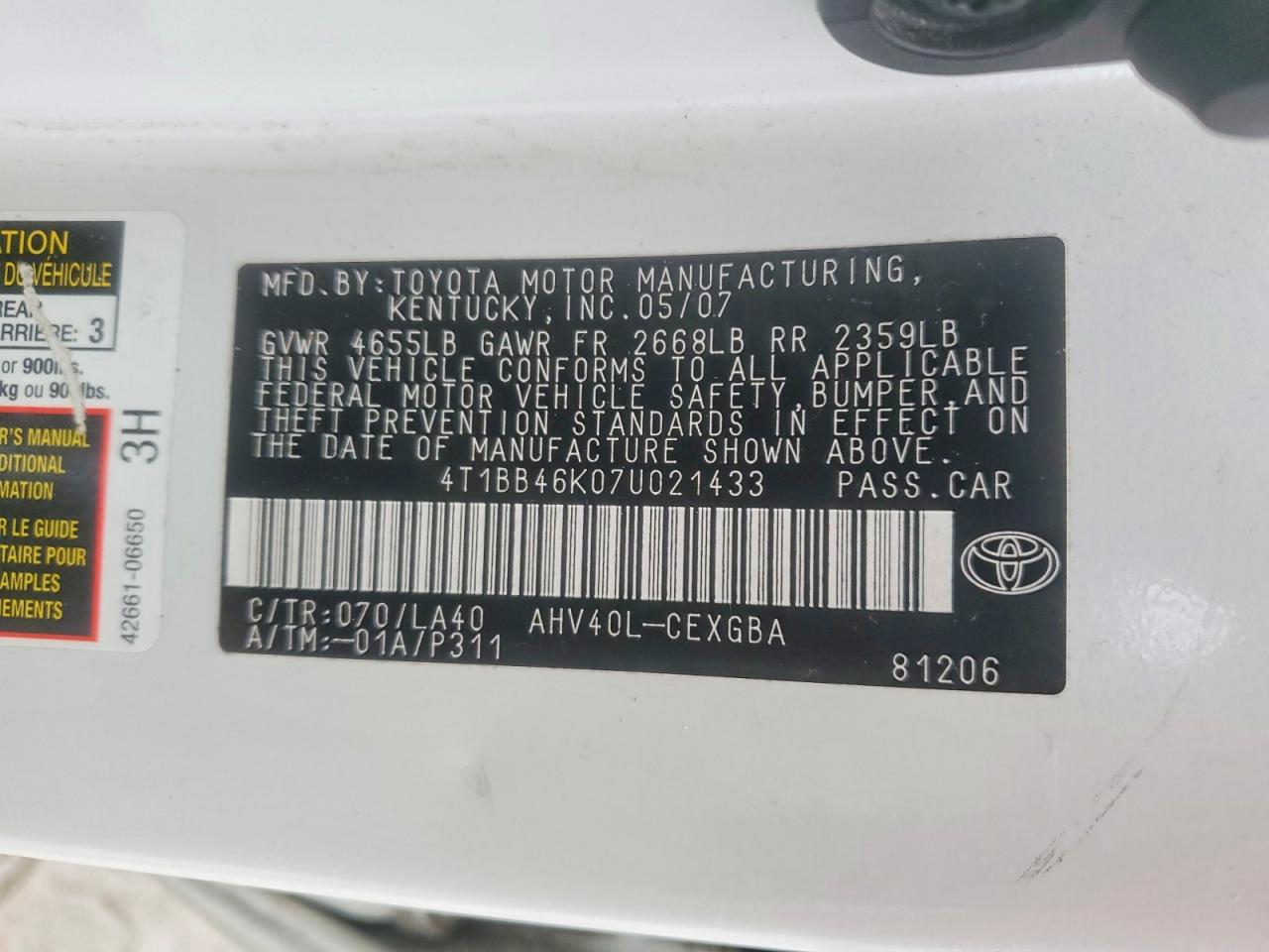 2007 TOYOTA CAMRY HYBRID photo 12