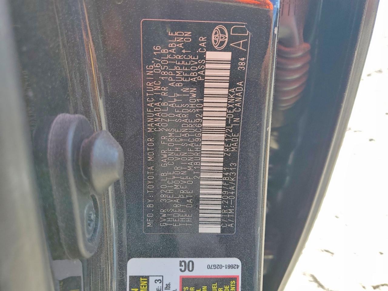 2016 TOYOTA COROLLA L photo 12