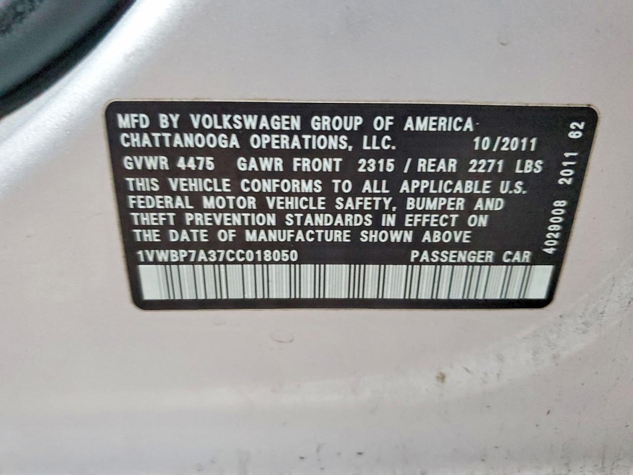 2012 VOLKSWAGEN PASSAT SE photo 12