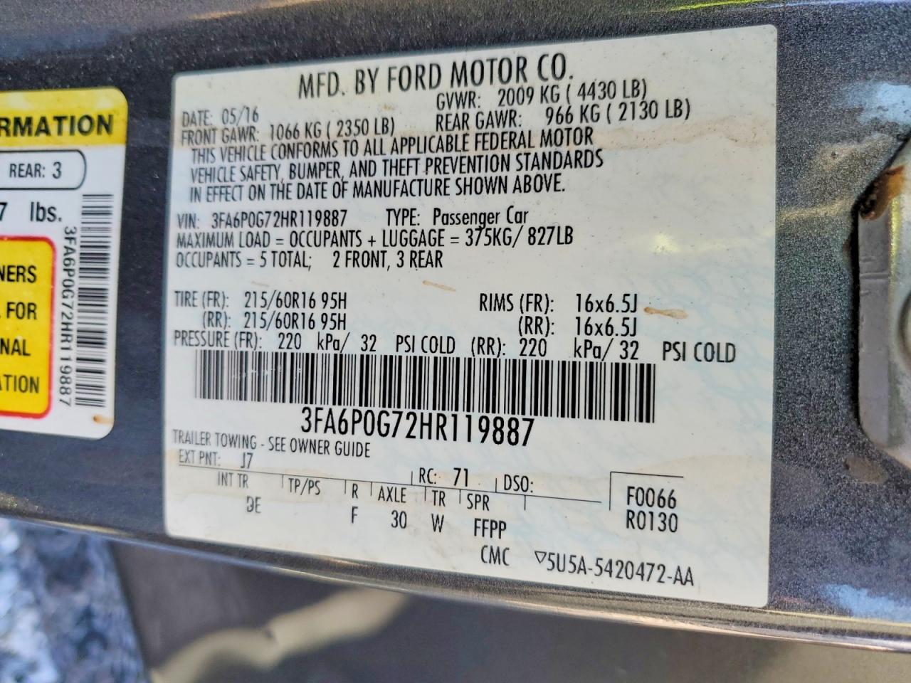 2017 FORD FUSION S photo 25