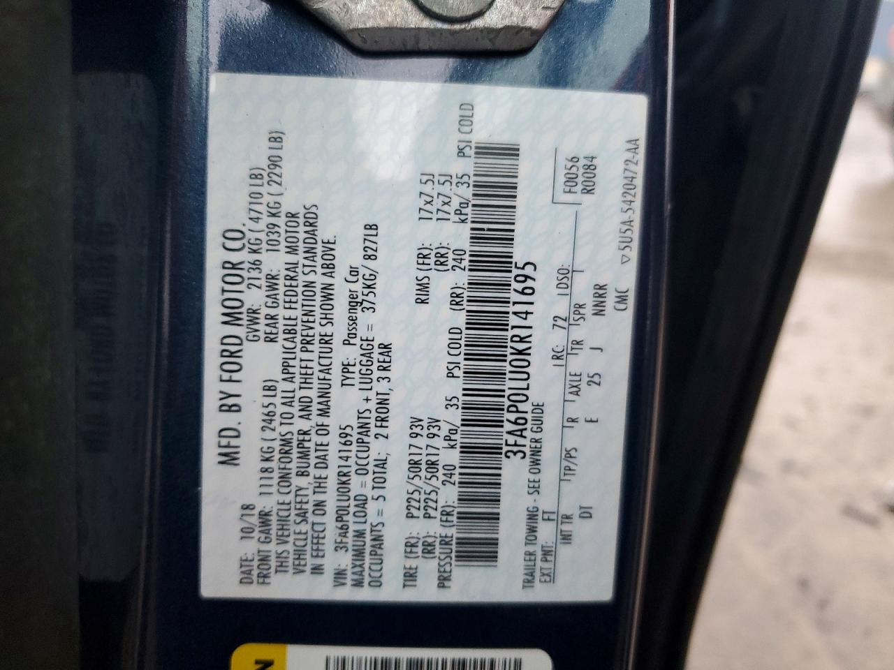 2019 FORD FUSION SE photo 12