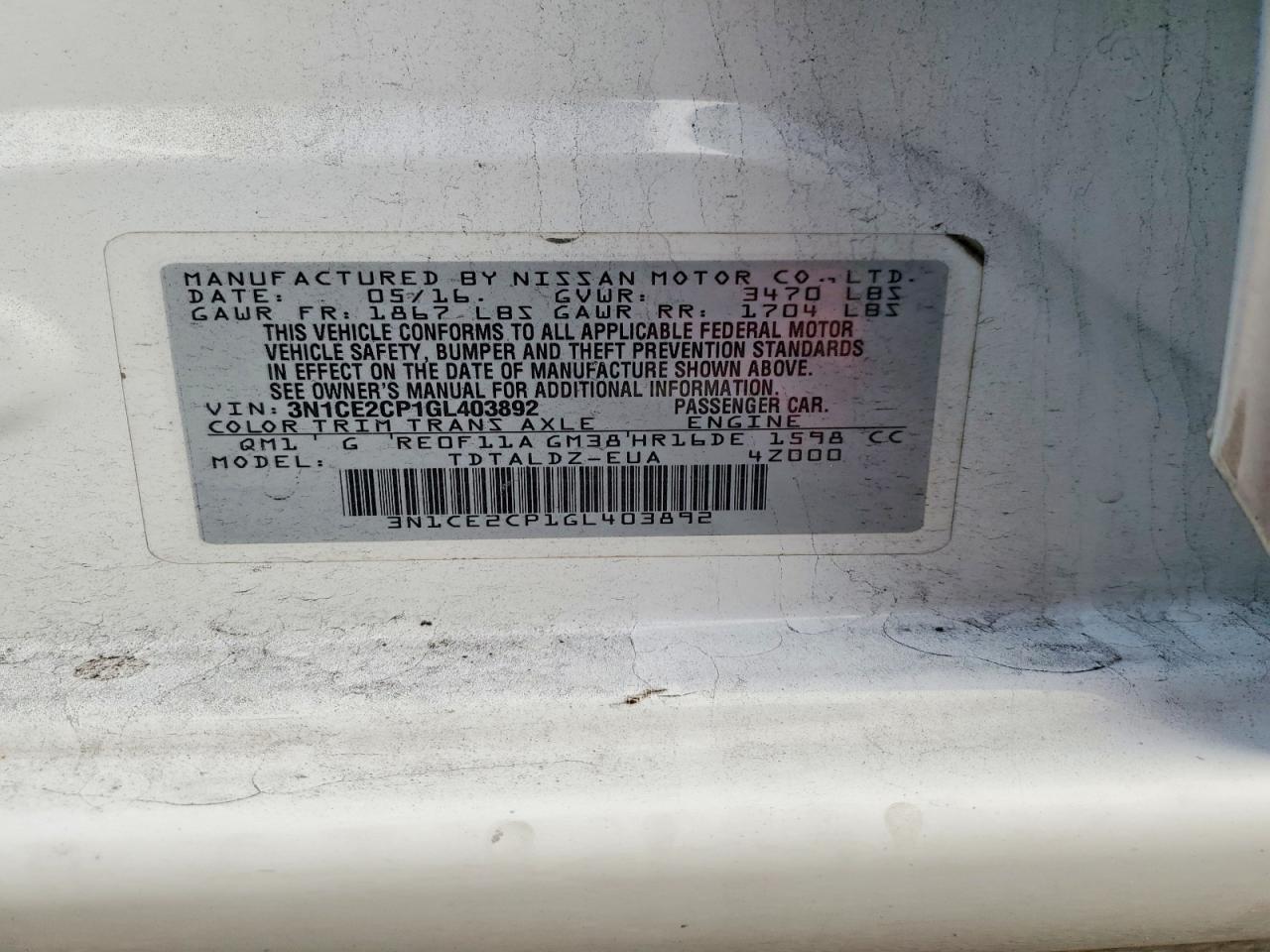 2016 NISSAN VERSA NOTE S photo 13