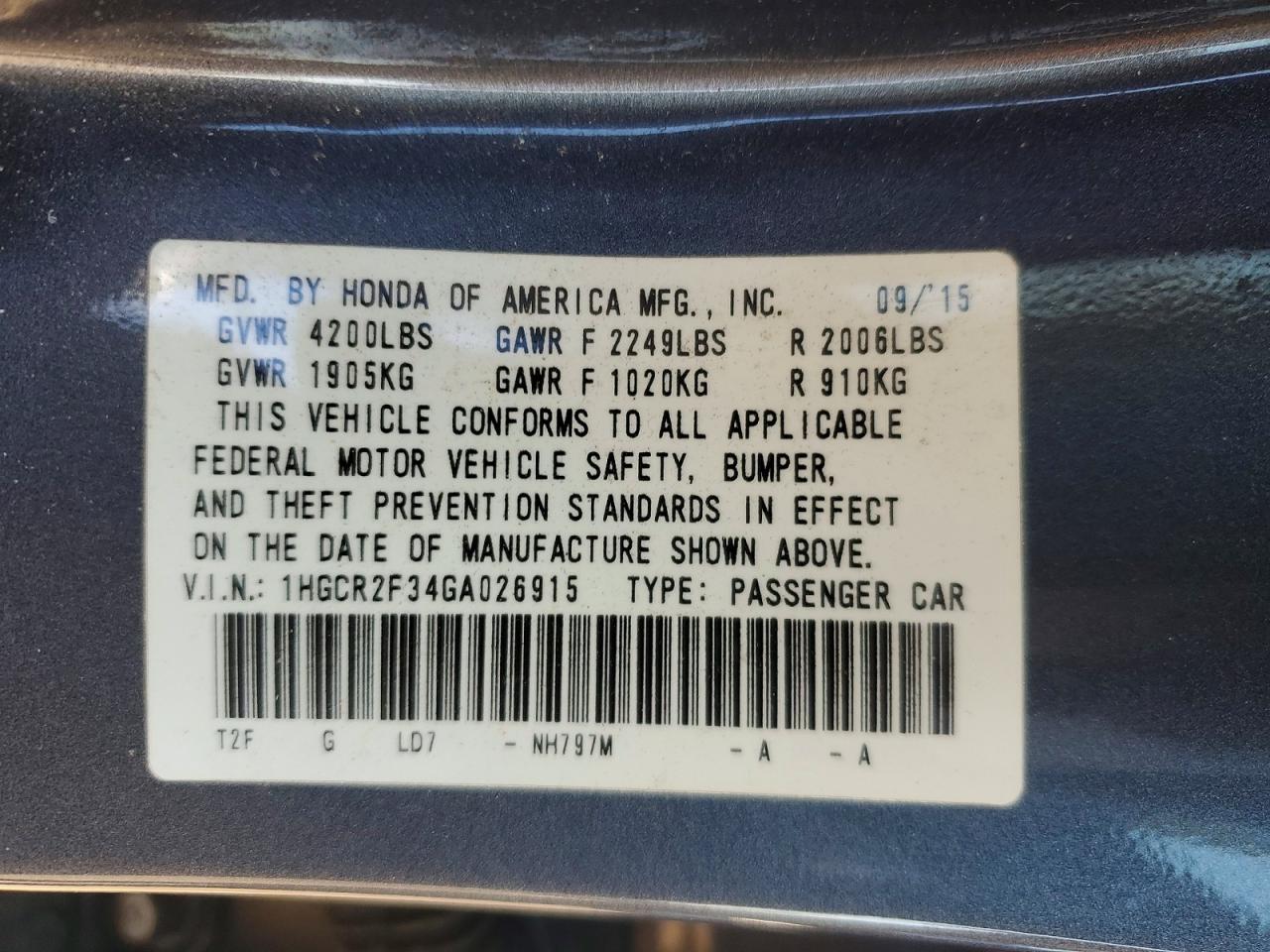 2016 HONDA ACCORD LX photo 13