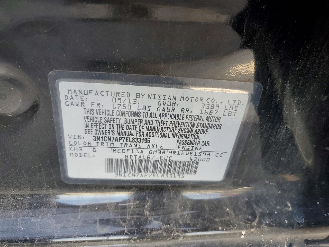 2014 NISSAN VERSA photo 13
