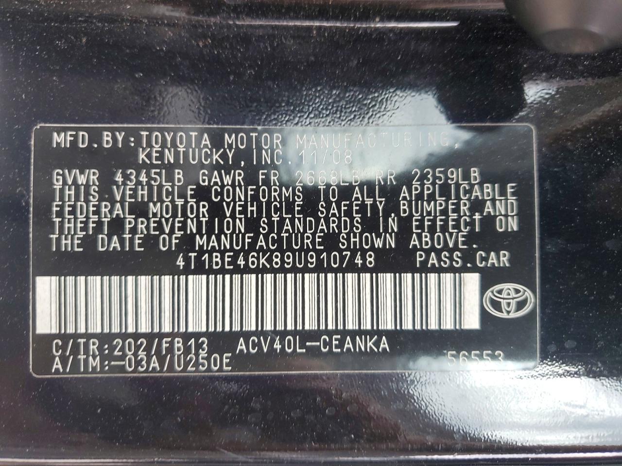 2009 TOYOTA CAMRY BASE photo 25